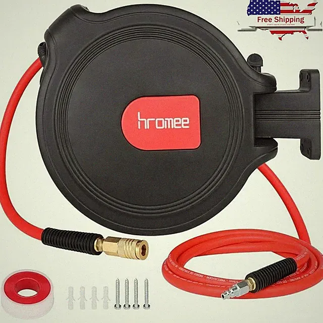 8"x50Ft 300PSI Air Compressor Hose Reel with Automatic Retractable Enclosed